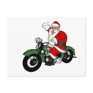 Funny Santa Claus On Green Vintage Motorbike Holiday Postcard