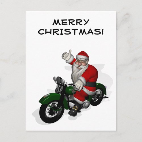 Funny Santa Claus On Green Vintage Motorbike Holiday Postcard