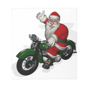 Funny Santa Claus On Green Vintage Motorbike Notepad