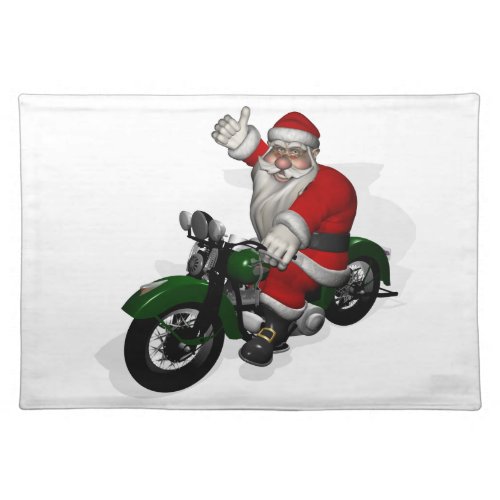 Funny Santa Claus On Green Vintage Motorbike Placemat