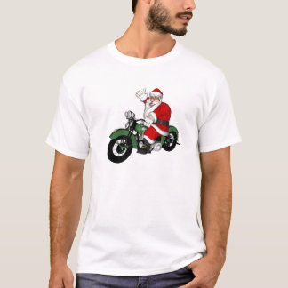 Funny Santa Claus On Green Vintage Motorbike T-Shirt