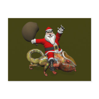 Funny Santa Claus On Huge Panther Chameleon Holiday Postcard