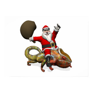Funny Santa Claus On Huge Panther Chameleon Poster