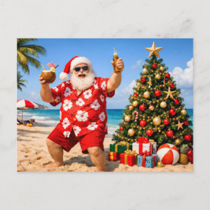 Funny Santa Claus on Tropical Beach Island  Holiday Postcard