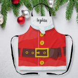 Funny Santa Claus Outfit Custom Text Christmas Apron<br><div class="desc">A Funny Christmas apron featuring Santa's outfit adorned with a black and gold belt,  white beard and red coat.  Add a name of custom text to personalize.  Perfect for holiday baking,  christmas party and more.</div>
