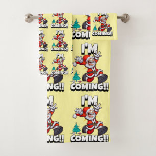 Funny Santa Claus Pattern Humorous Christmas  Bath Towel Set