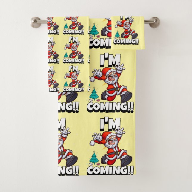 Funny Santa Claus Pattern Humorous Christmas  Bath Towel Set (Insitu)
