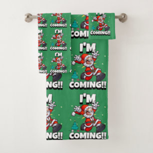 Funny Santa Claus Pattern Humorous Christmas Bath Towel Set