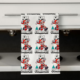 Funny Santa Claus Pattern Humorous Christmas Kitchen Towel