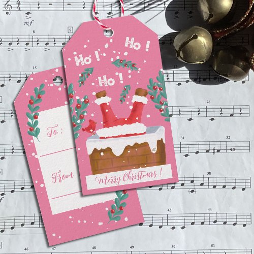 Funny Santa Claus Pink Christmas Gift Tags