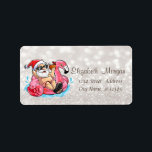 Funny Santa Claus,Pink Flamingos Glittery Boke Label<br><div class="desc">Adorable funny Santa Claus,  and  pink flamingos on glittery bokeh background. An elegant and sophisticated design. Customize with your name and address details.</div>