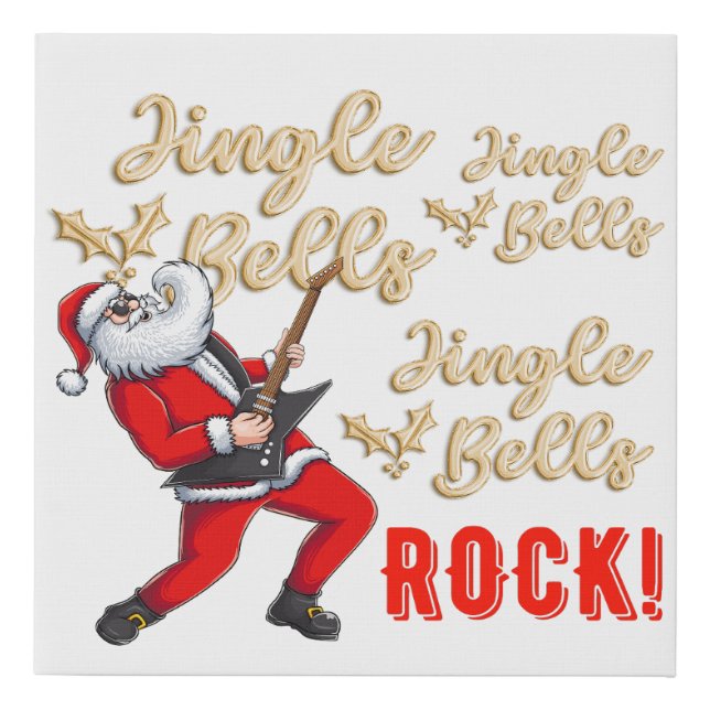 Funny Santa Claus Playing Guitar Christmas Faux Canvas Print (Front)
