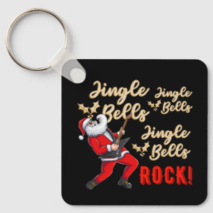 Funny Santa Claus Playing Guitar Christmas  Keychain