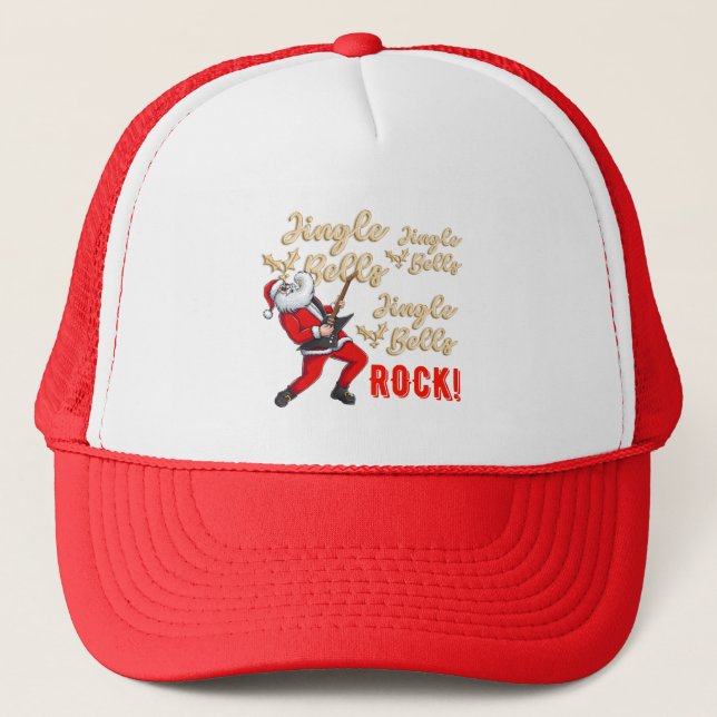 Funny Santa Claus Playing Guitar Christmas Trucker Hat (Front)