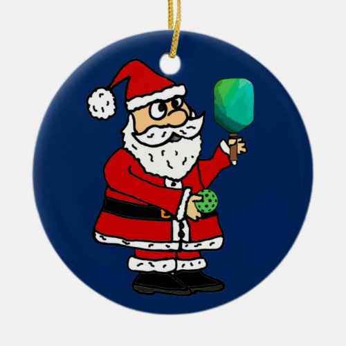 Funny Santa Claus Playing Pickleball Christmas Ceramic Ornament