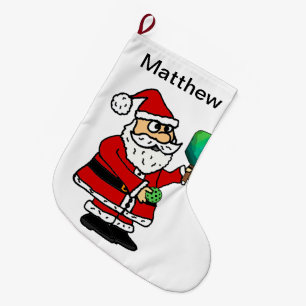 Funny Santa Claus Playing Pickleball Christmas Large Christmas Stocking