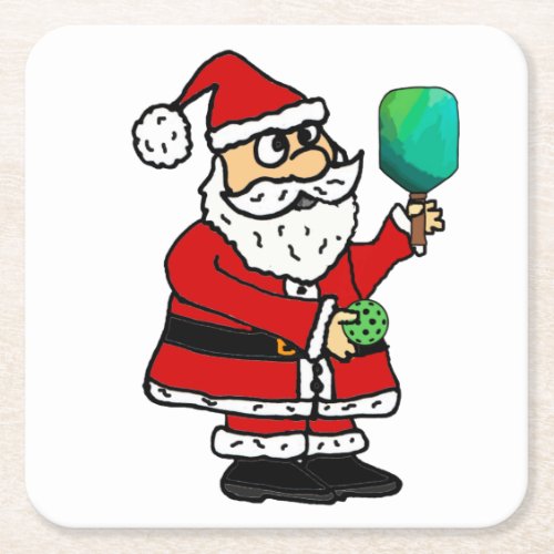 Funny Santa Claus Playing Pickleball Christmas Square Paper Coaster