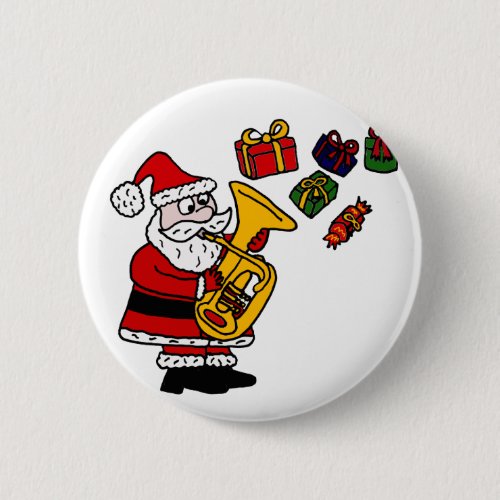 Funny Santa Claus Playing Tuba Christmas Art Button