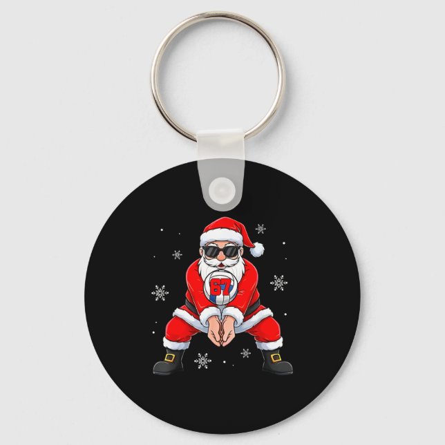 Funny Santa Claus Playing Volleyball Six Seven Chr Keychain (Front)