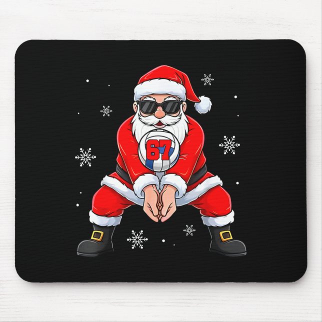 Funny Santa Claus Playing Volleyball Six Seven Chr Mouse Pad (Front)