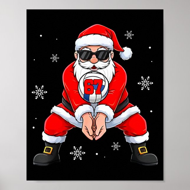 Funny Santa Claus Playing Volleyball Six Seven Chr Poster (Front)