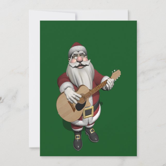 Funny Santa Claus Plays Accoustic Guitar Holiday Card (Front)