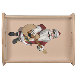 Funny Santa Claus Plays Accoustic Guitar Serving Tray
