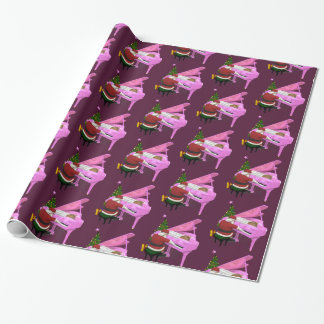 Funny Santa Claus Plays Pink Piano Wrapping Paper