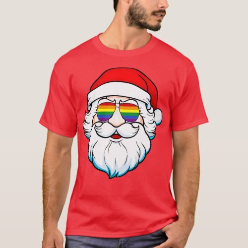 Funny Santa Claus Rainbow LGB Less Gay Christmas P T_Shirt