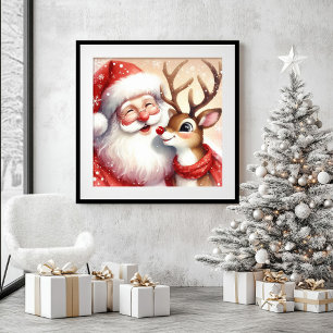 Funny Santa Claus Red Nose Rudolph Wall Art