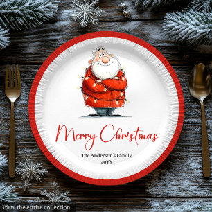 Funny Santa Claus Red White Christmas Party Plates