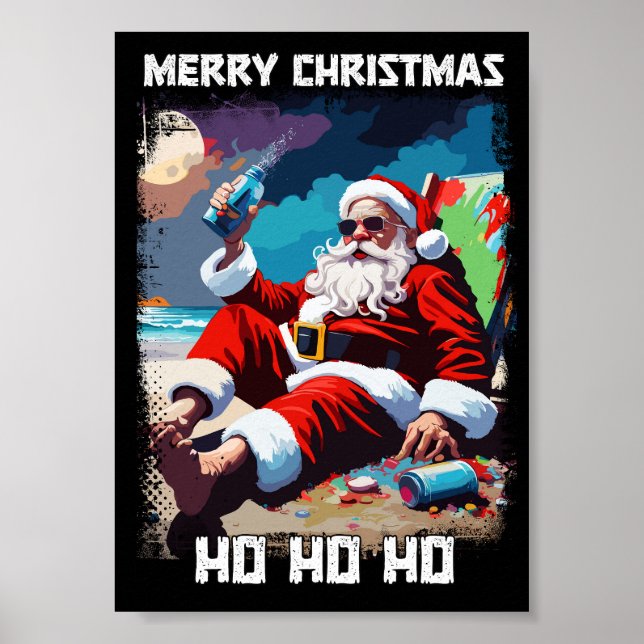 Funny Santa Claus relaxing on the beach pop art Poster (Front)