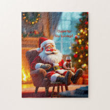 Funny Santa Claus Relaxing with Red Wine