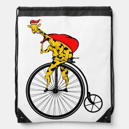 Funny santa claus riding a bike drawstring bag