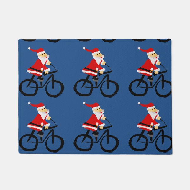 Funny Santa Claus Riding Bicycle Art Doormat (Front)