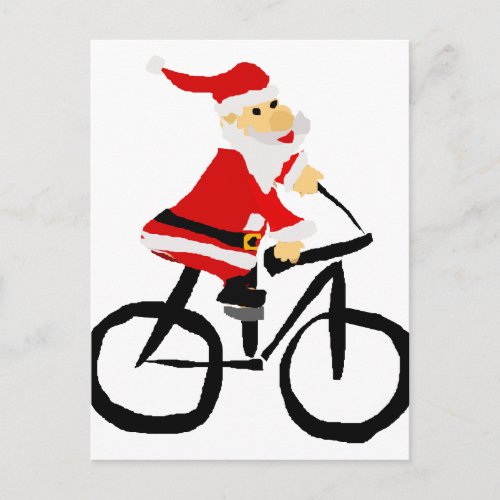 Funny Santa Claus Riding Bicycle Christmas Art Holiday Postcard