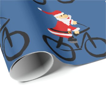 Funny Santa Claus Riding Bicycle Christmas Art Wrapping Paper by ChristmasSmiles at Zazzle