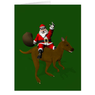Funny Santa Claus Riding On Kangaroo Cards