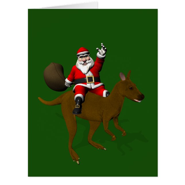 Funny Santa Claus Riding On Kangaroo Cards (Front)