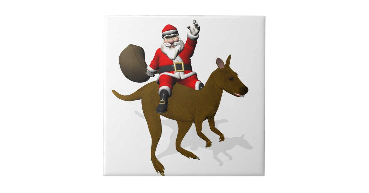 Funny Santa Claus Riding On Kangaroo Ceramic Tile | Zazzle