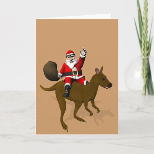 Funny Santa Claus Riding On Kangaroo Holiday Card