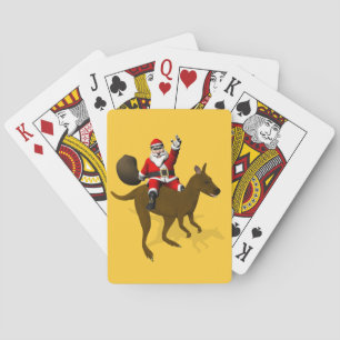 Funny Santa Claus Riding On Kangaroo Poker Cards