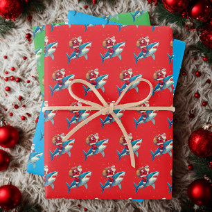 Funny Santa Claus Riding Shark Christmas Gift Wrapping Paper Sheets