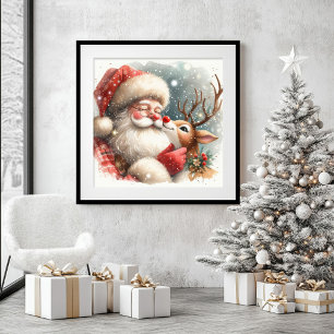 Funny Santa Claus Rudolph Kids Wall Art Christmas