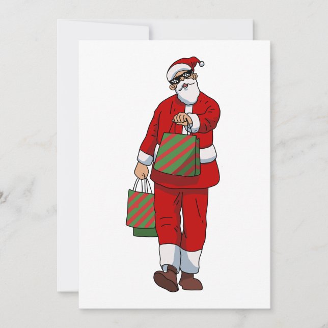 Funny santa claus shopping  holiday card (Front)