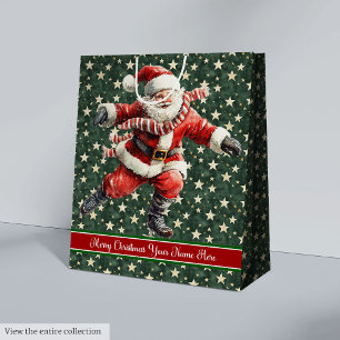 Funny Santa Claus Skating Holiday Gift Bag