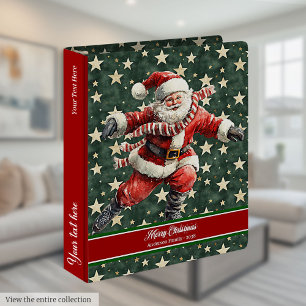 Funny Santa Claus Skating Watercolor Recipe Binder