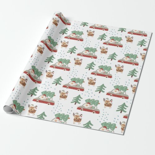 Funny Santa Claus Snowy Forrest Christmas Wrapping Paper