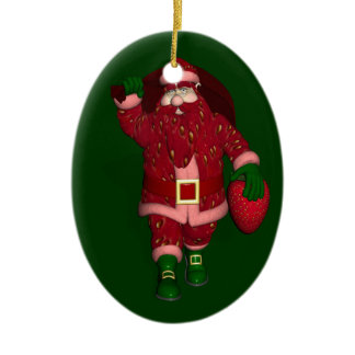 Funny Santa Claus Strawberry Farmer Ceramic Ornament