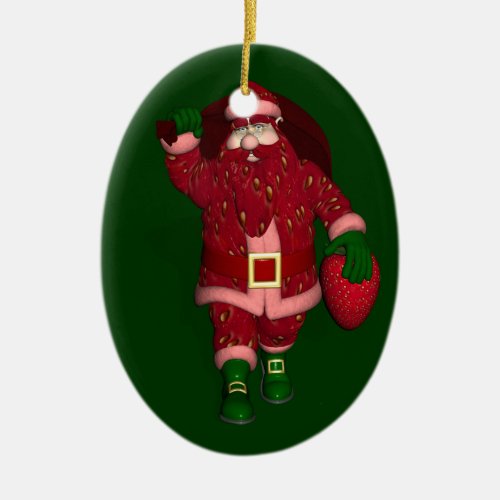 Funny Santa Claus Strawberry Farmer Ceramic Ornament